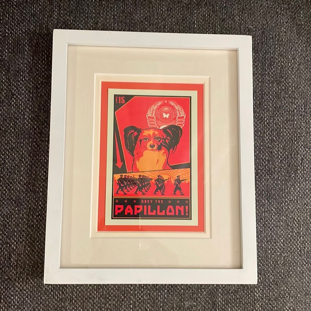 Papillon print in 8 X 10 white frame.
